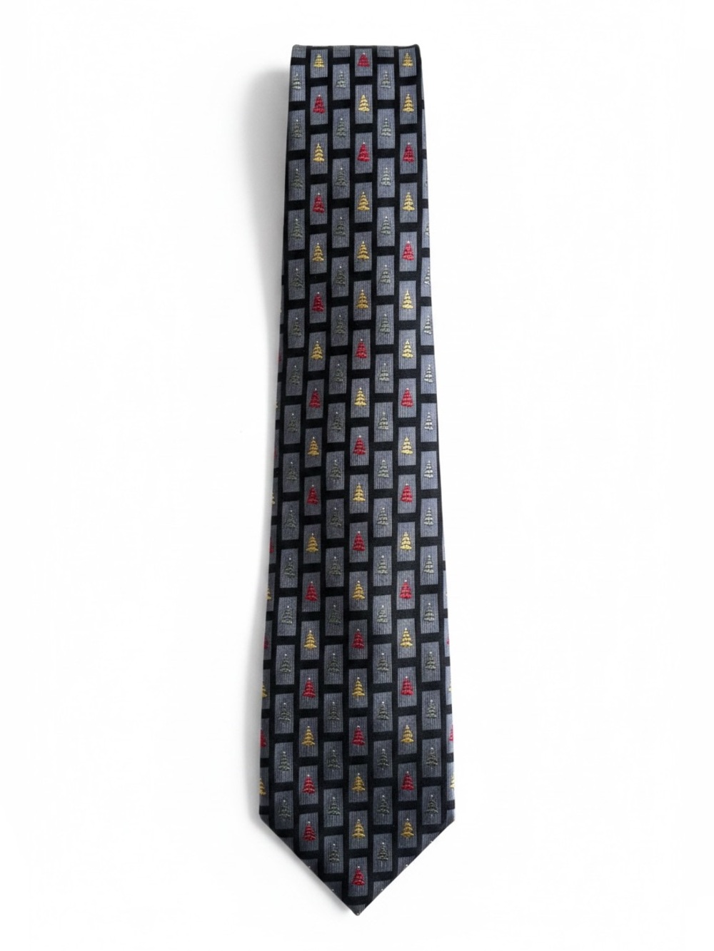 Pierre Cardin Vintage Christmas Tie Holiday Party Silk Necktie Gray Black Red